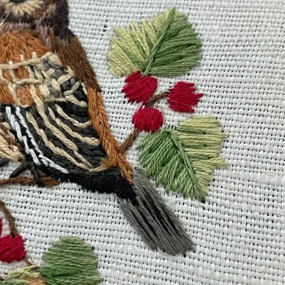 Handmade Birds Embroidery Hoop Art Wall Hanging Lace Needlepoint Sparrow Finch - Picture 5 of 13